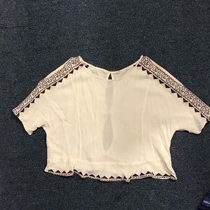 White Crop Top with Maroon Embroidery